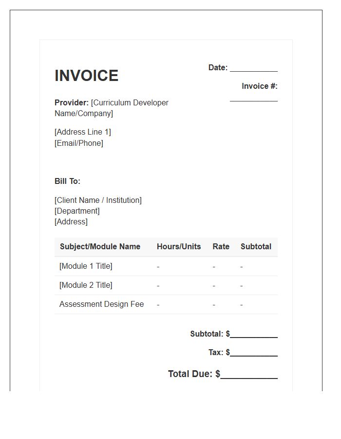 Specialized Subject Curriculum Invoice Template