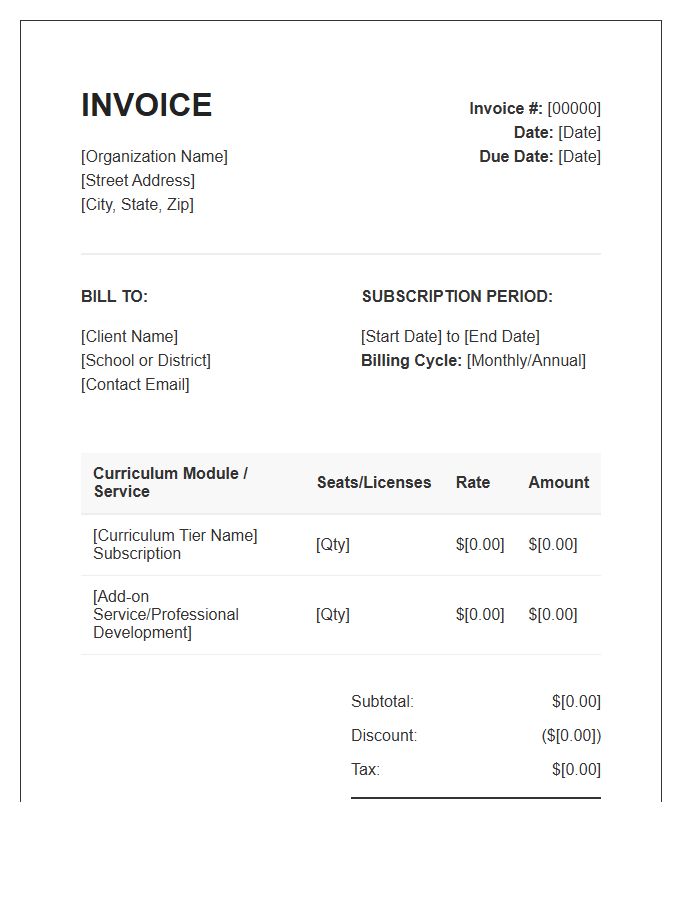 Subscription Based Curriculum Invoice Template