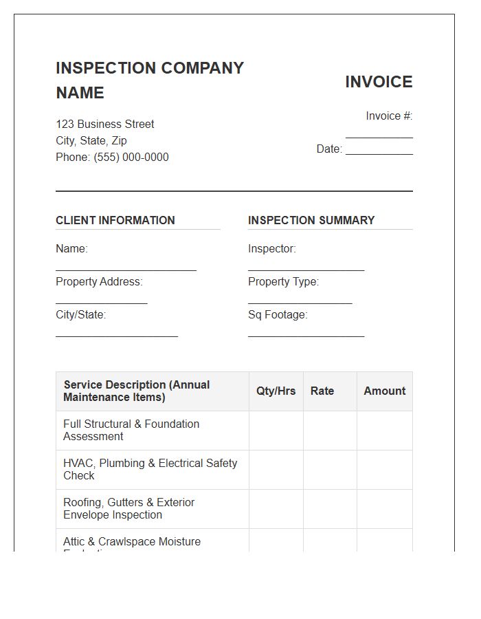 Annual Home Maintenance Inspection Invoice Template