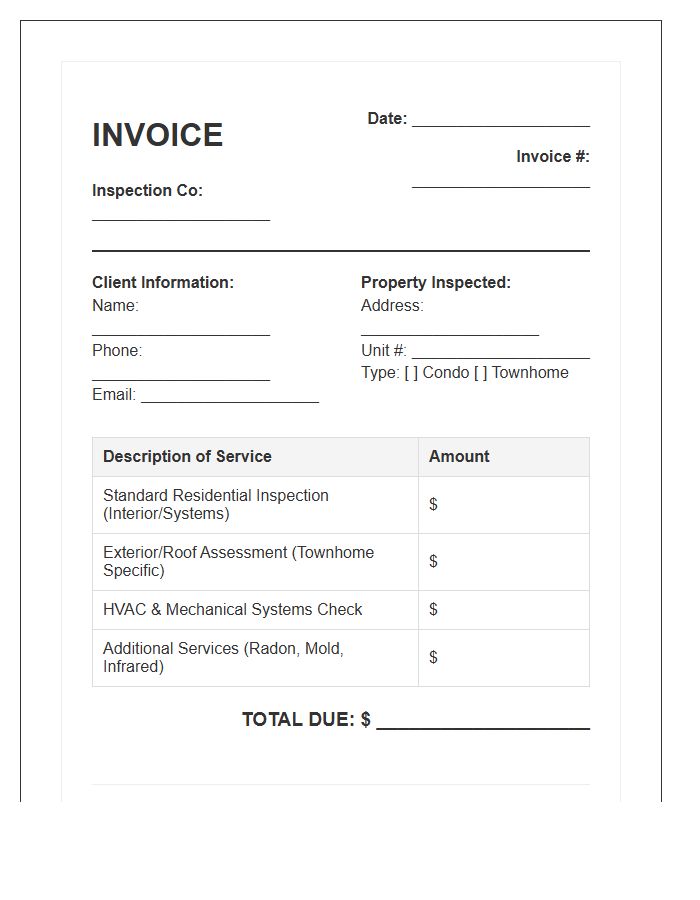 Condo And Townhome Inspection Invoice Template