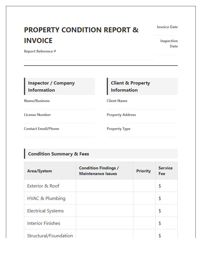 Detailed Property Condition Report Invoice Template