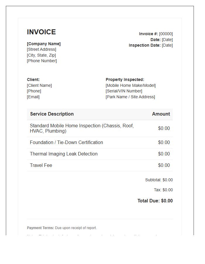 Mobile Home Inspection Service Invoice Template