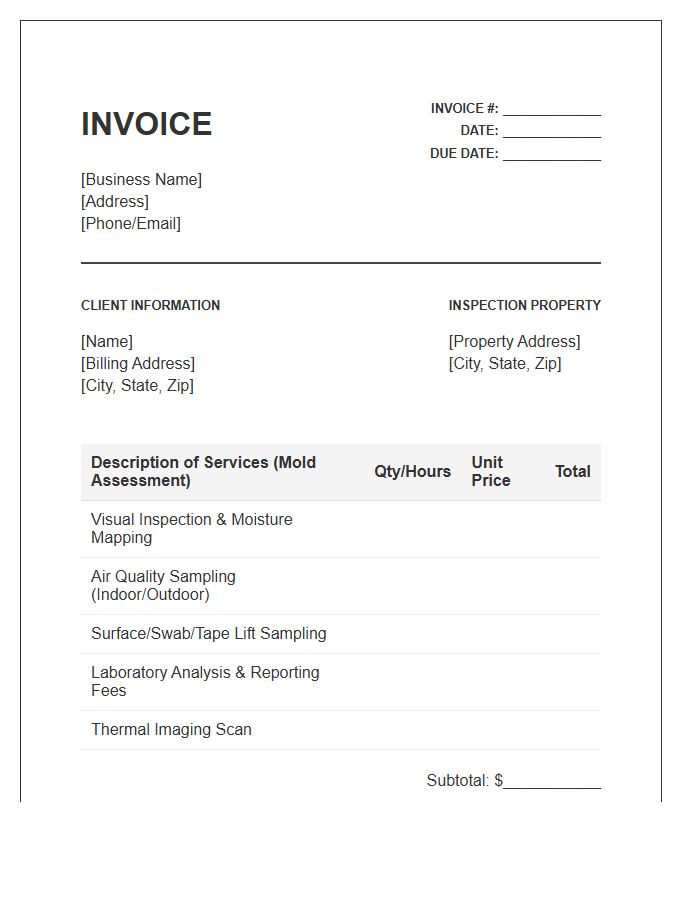 Mold Assessment Home Inspection Invoice Template