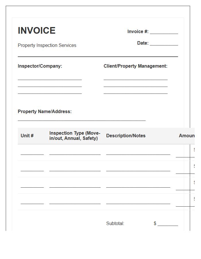 Multi Unit Housing Inspection Invoice Template