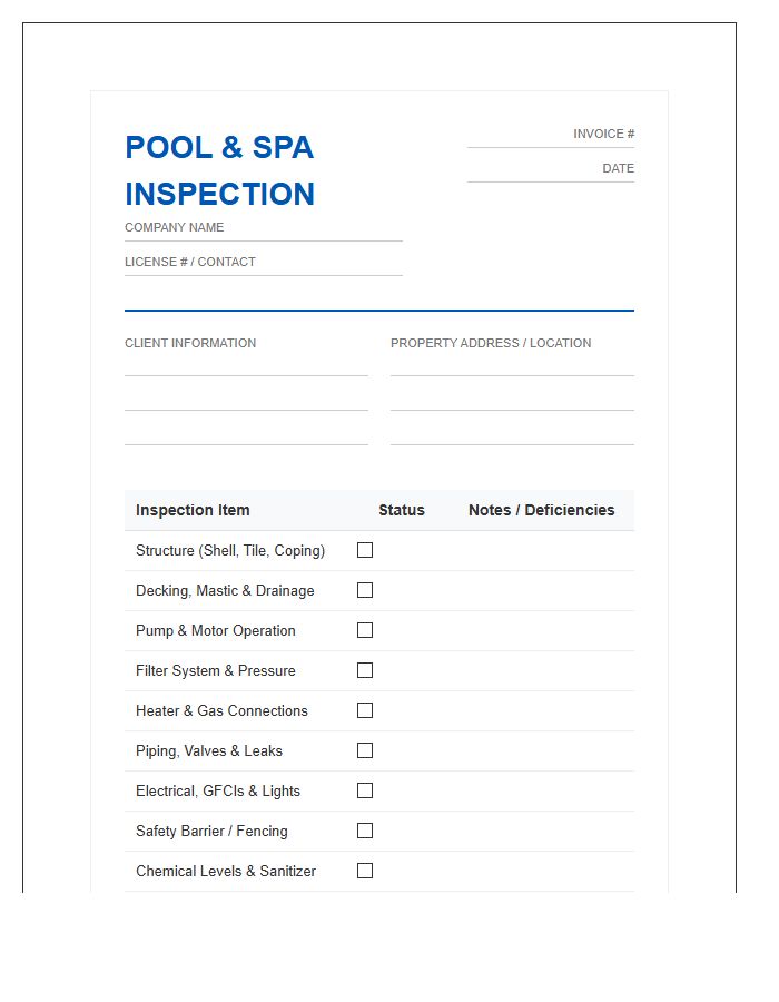 Pool And Spa Inspection Invoice Template