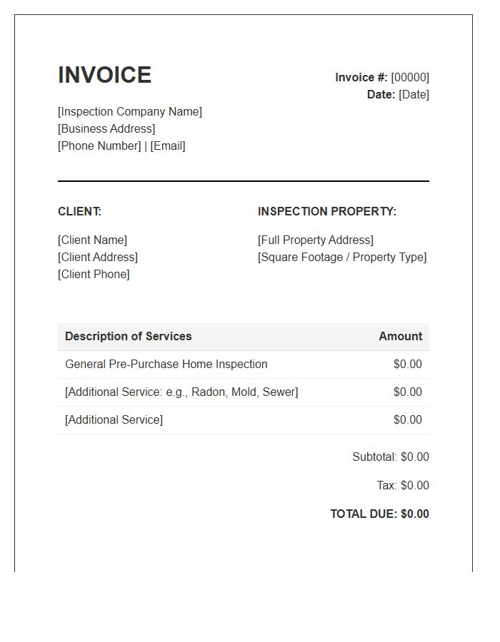 Pre Purchase Home Inspection Invoice Template
