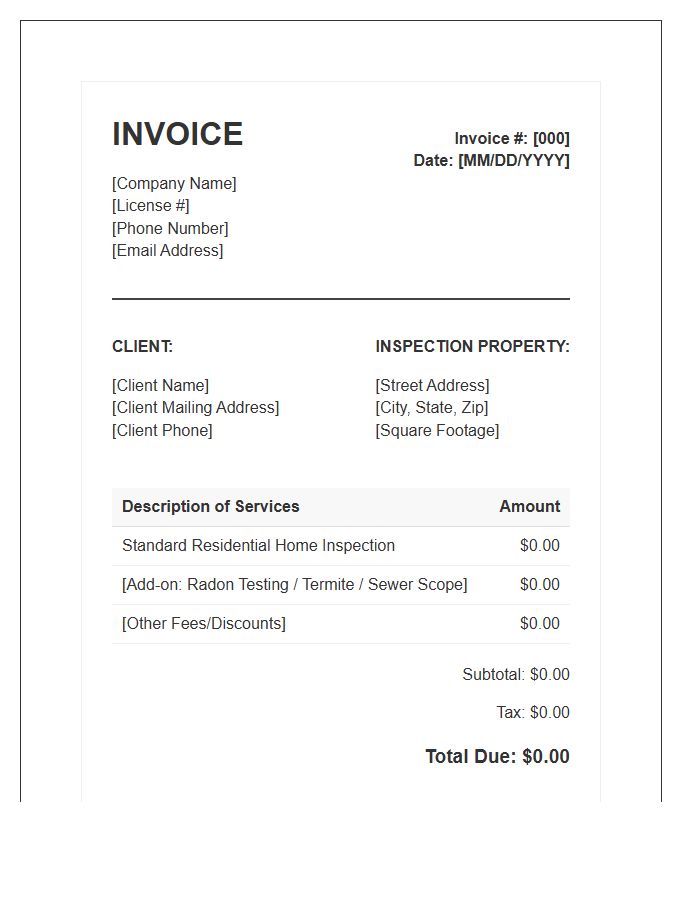 Residential Property Home Inspection Invoice Template