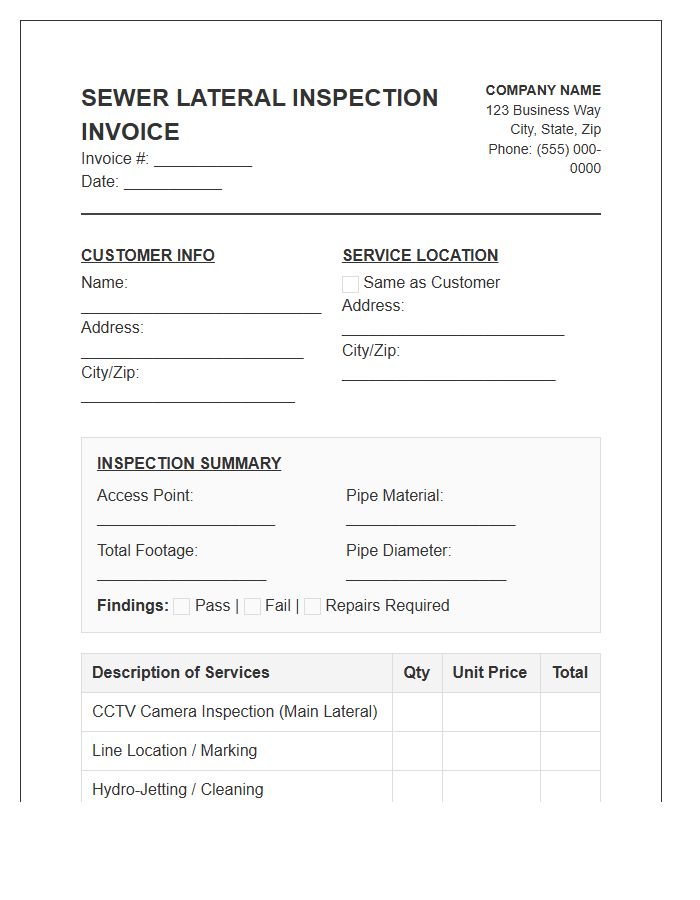 Sewer Lateral Inspection Service Invoice Template