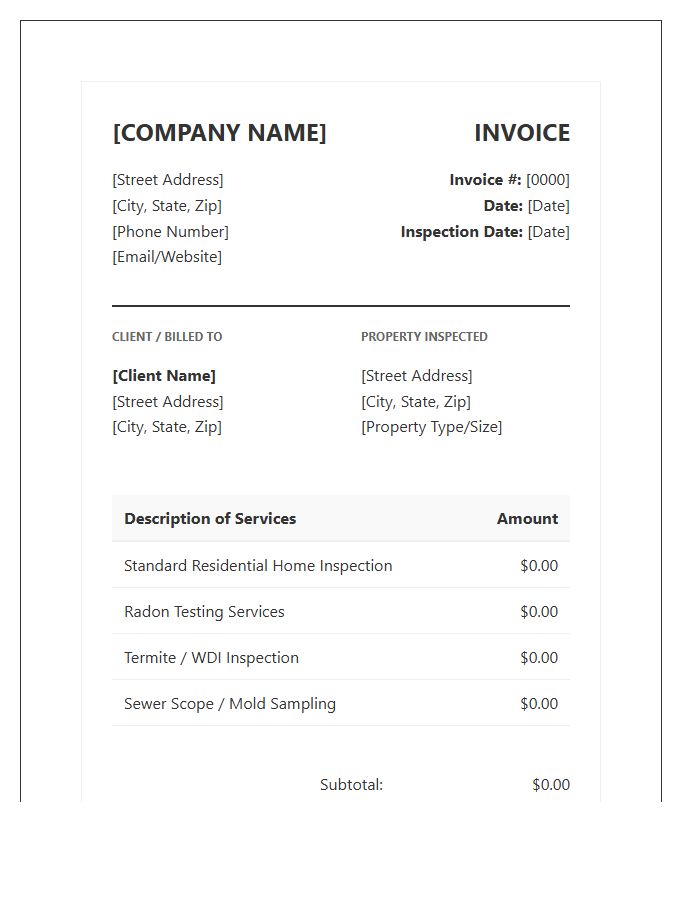 Standard Real Estate Inspection Invoice Template
