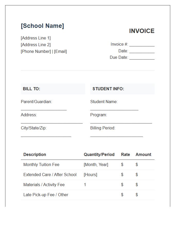 Montessori Childcare Monthly Tuition Invoice Template