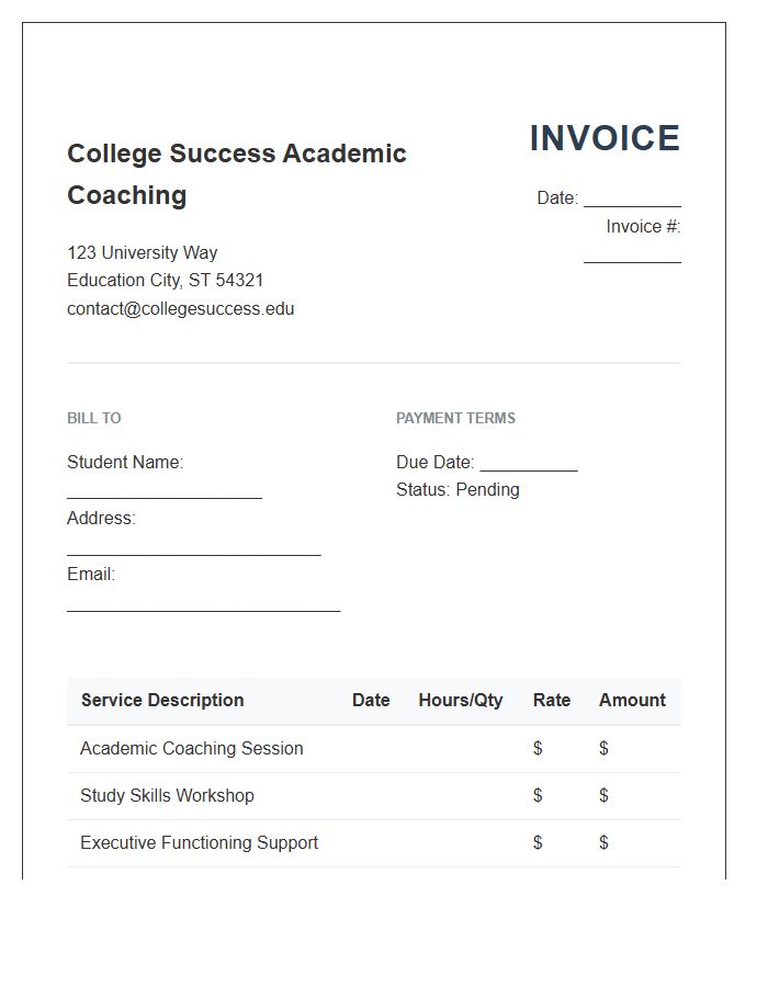 College Success Academic Coaching Invoice Template
