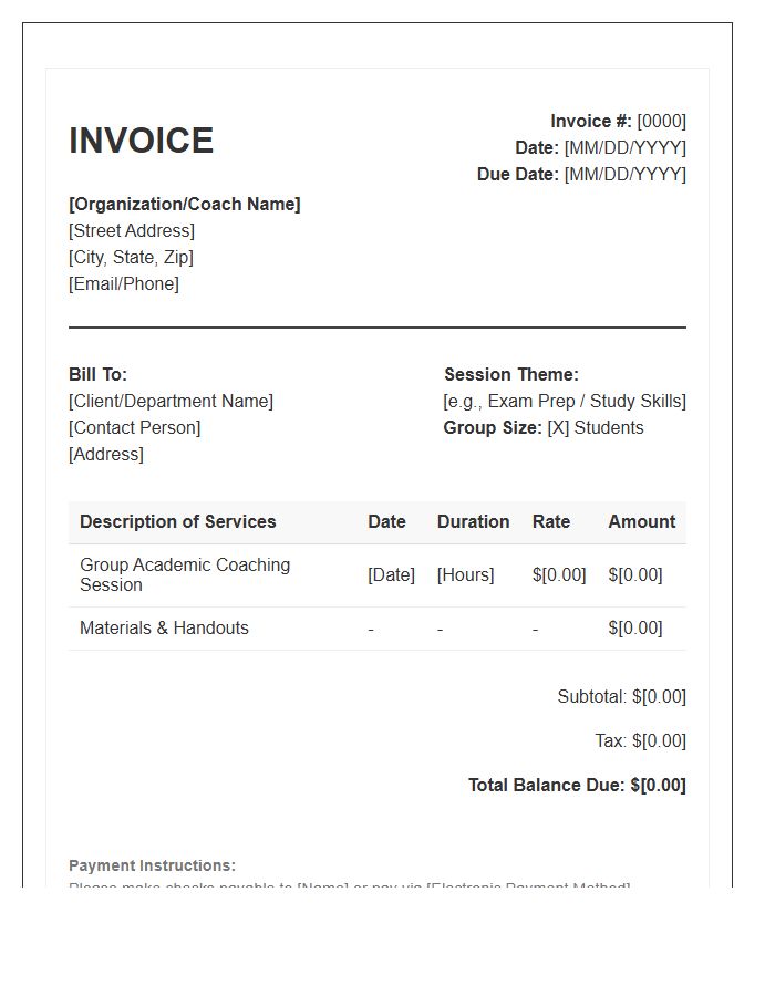 Group Academic Coaching Session Invoice Template