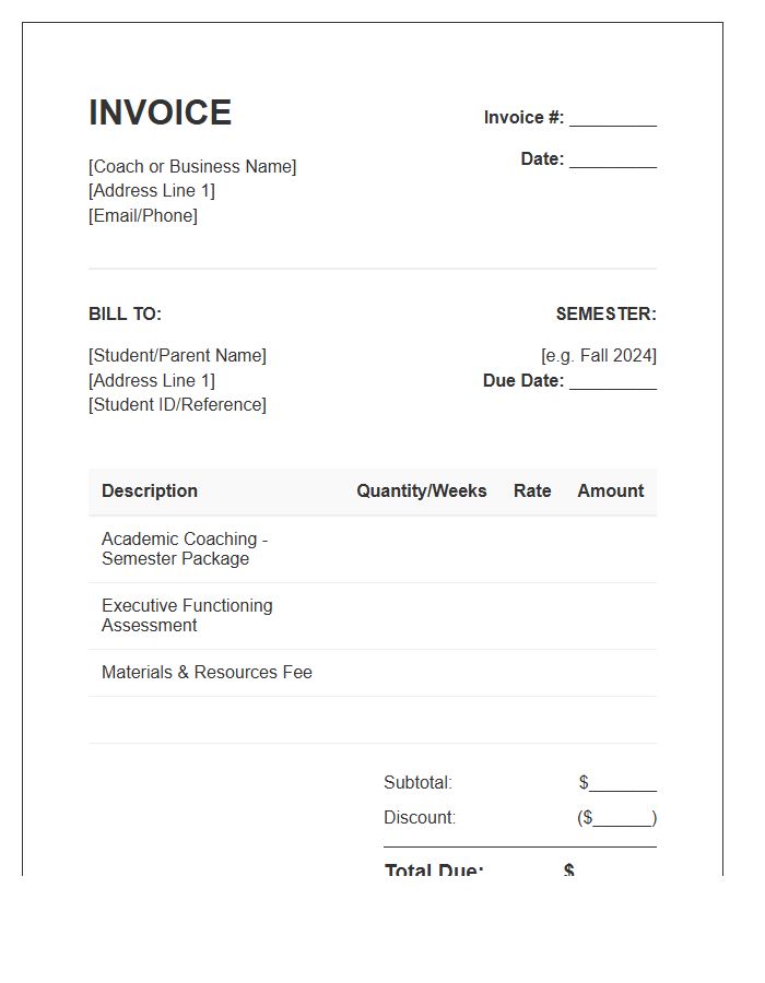 Semester Based Academic Coaching Invoice Template