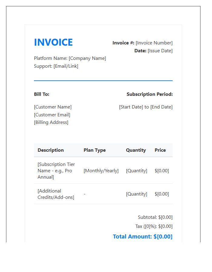 E-Learning Platform Subscription Invoice Template