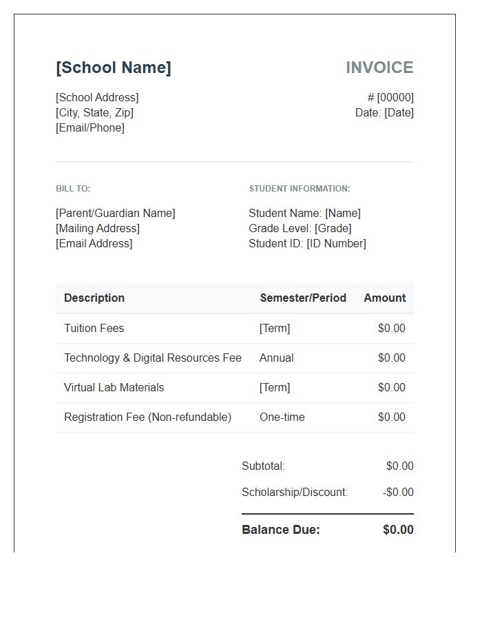 K-12 Virtual School Invoice Template