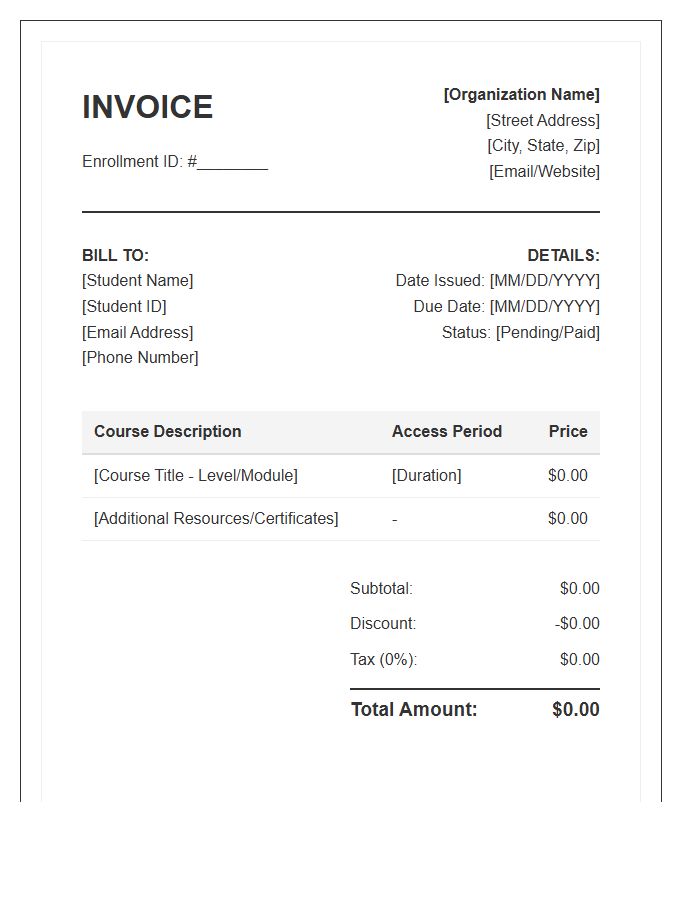 Online Course Enrollment Invoice Template