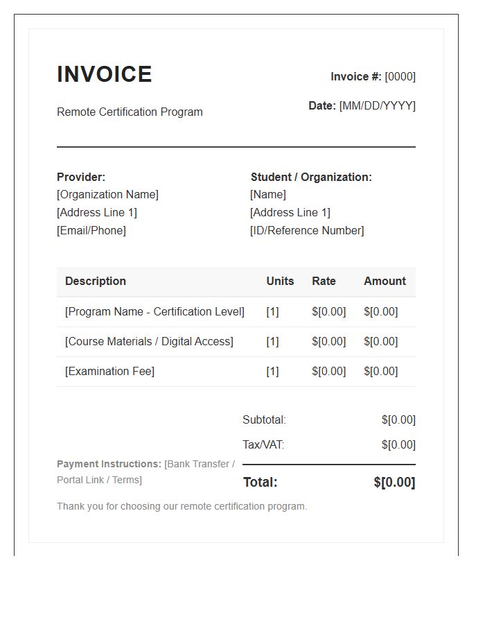 Remote Certification Program Invoice Template