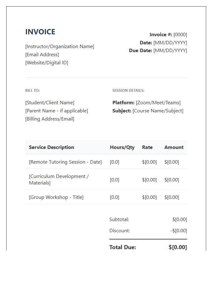 Remote Education Service Invoice Template