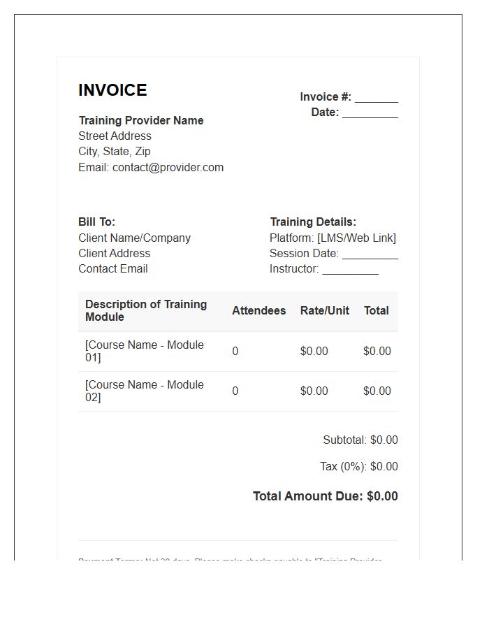 Web Based Training Invoice Template