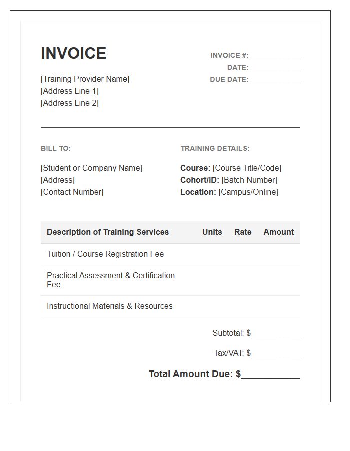 Accredited Vocational Training Invoice Template