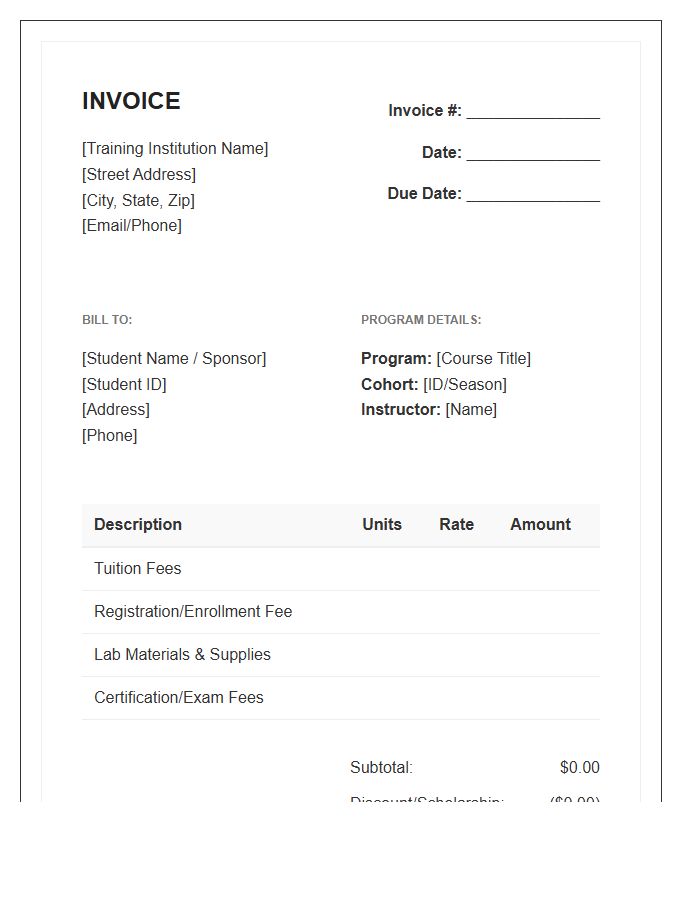 Career Training Program Invoice Template