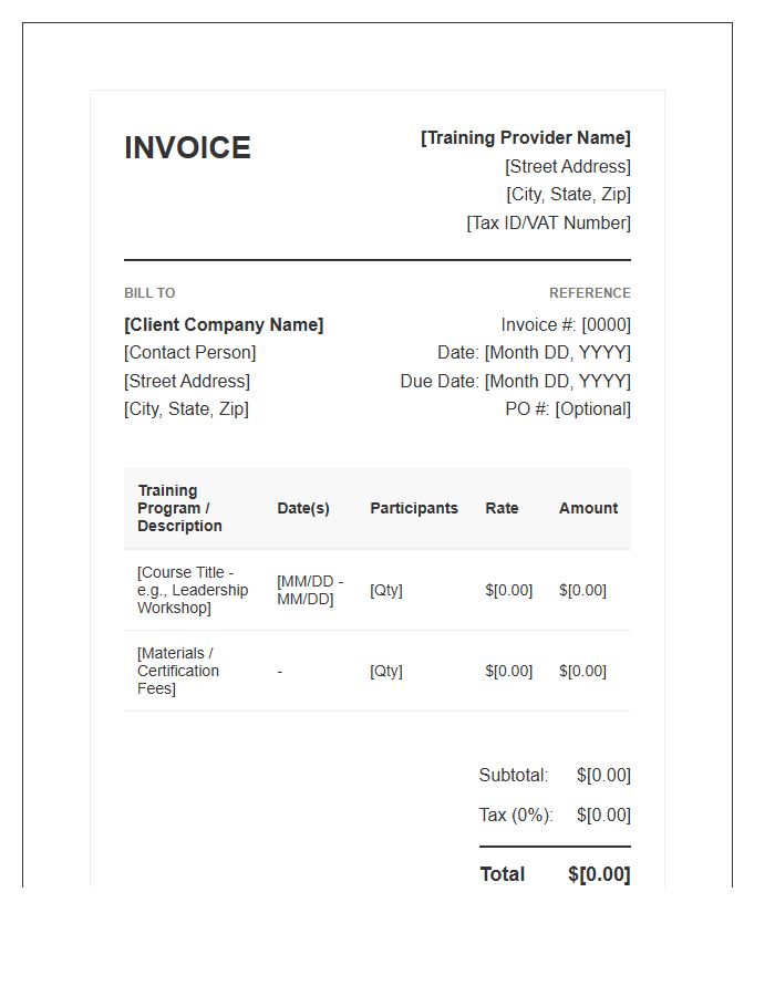 Corporate Vocational Training Invoice Template