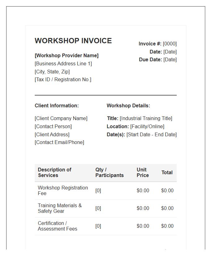 Industrial Training Workshop Invoice Template