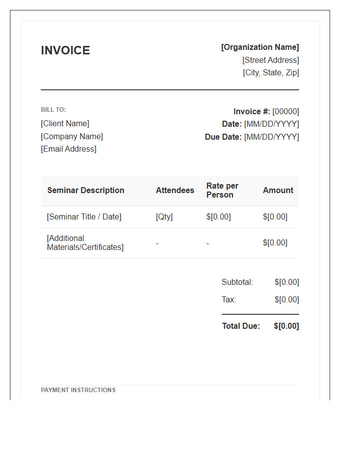 Skill Development Seminar Invoice Template