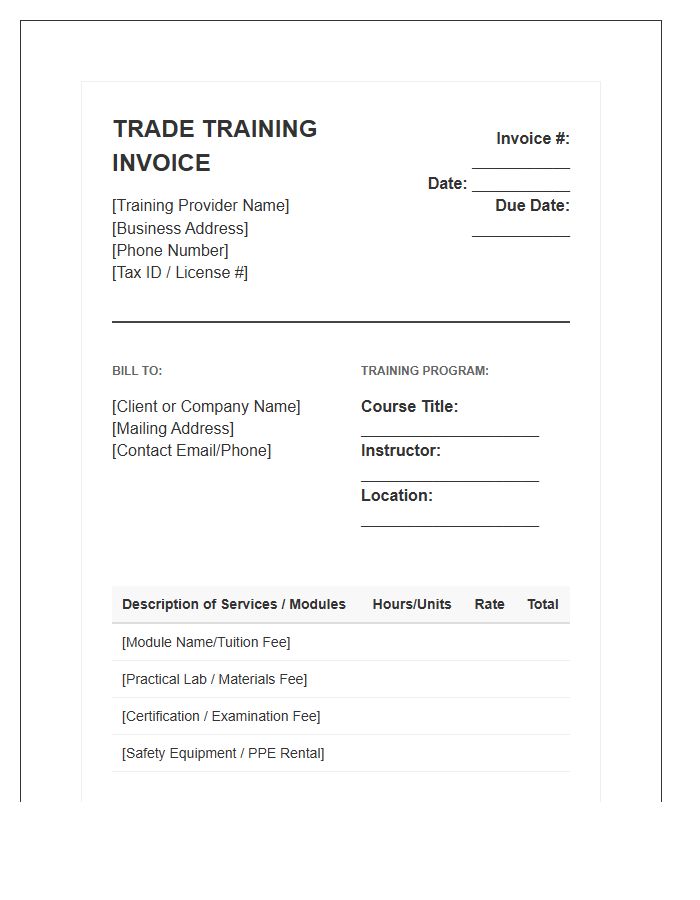 Specialized Trade Training Invoice Template