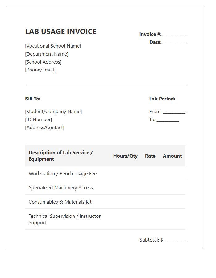 Vocational Lab Usage Fee Invoice Template