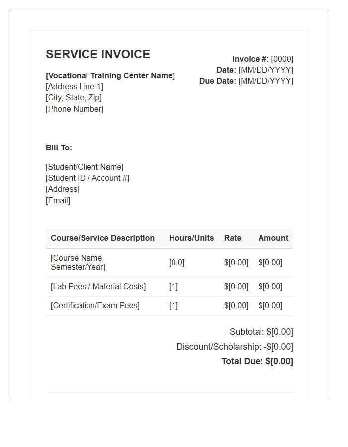 Vocational Training Center Service Invoice Template