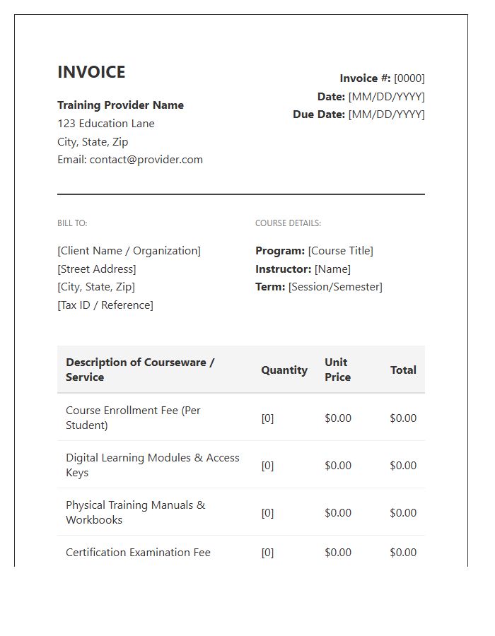 Vocational Training Courseware Invoice Template