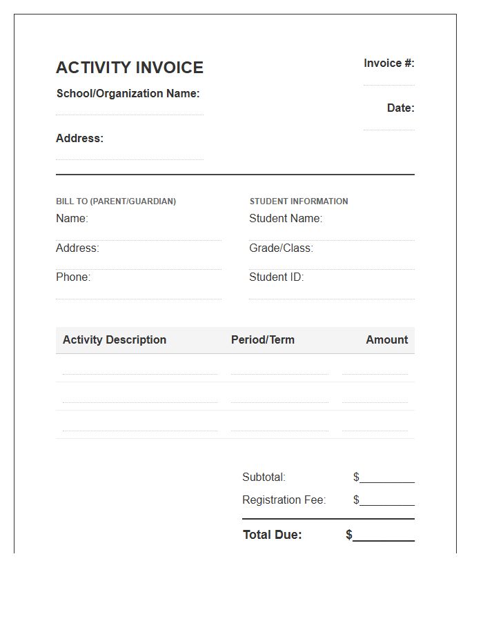 After School Activity Fee Invoice Template