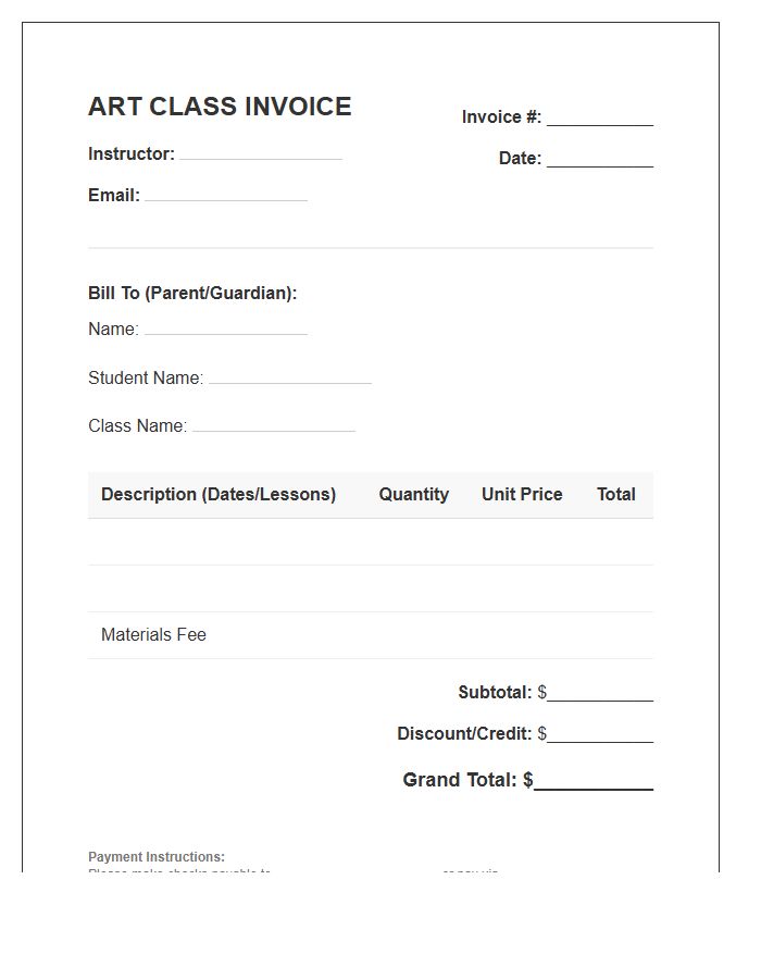 After School Art Class Invoice Template