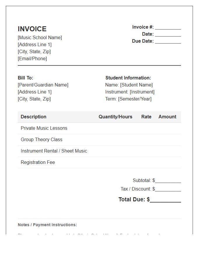 After School Music Program Invoice Template