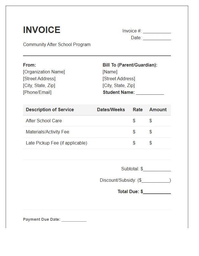 Community After School Program Invoice Template