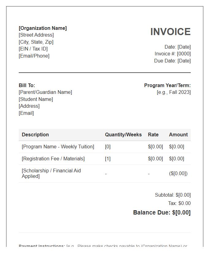 Nonprofit After School Program Invoice Template