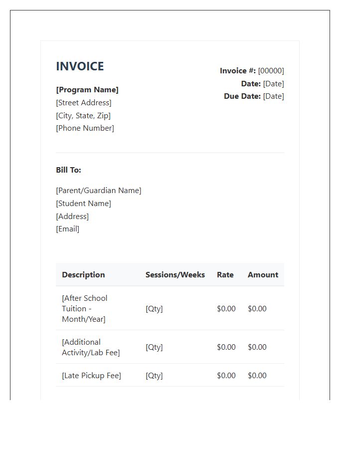 Private After School Program Invoice Template