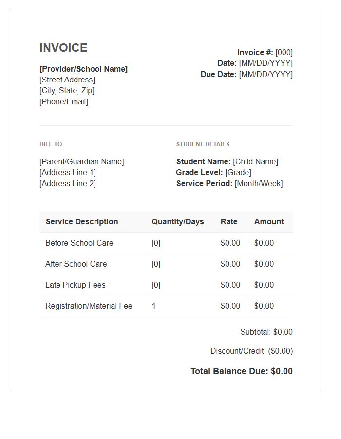 School Age Childcare Services Invoice Template