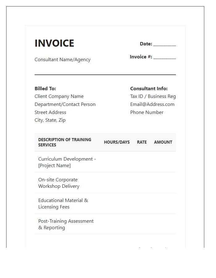 Corporate Training Education Consultant Invoice Template