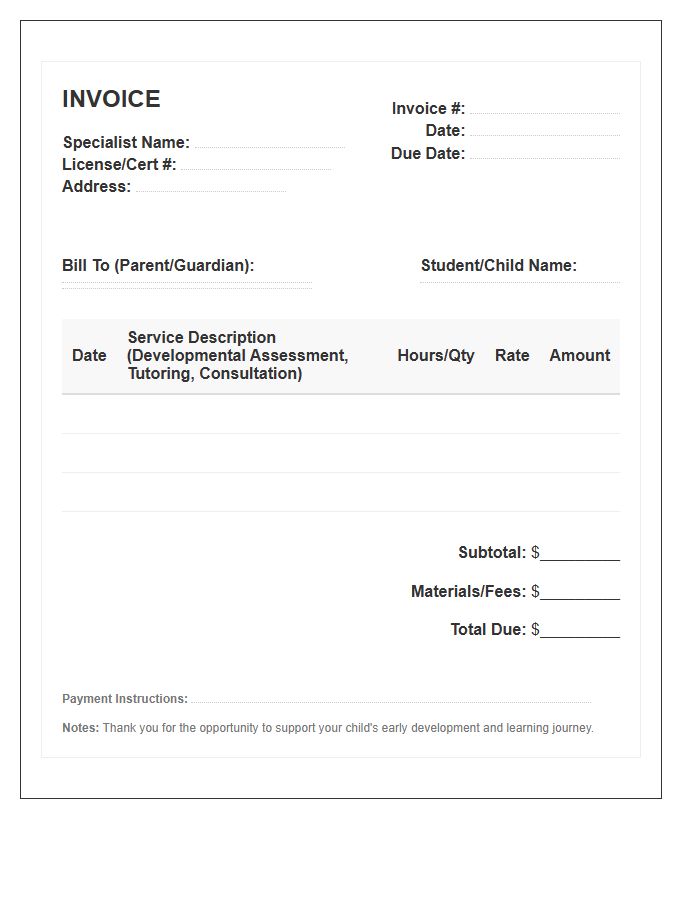 Early Childhood Education Specialist Invoice Template