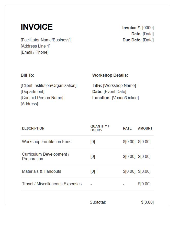 Educational Workshop Facilitator Invoice Template