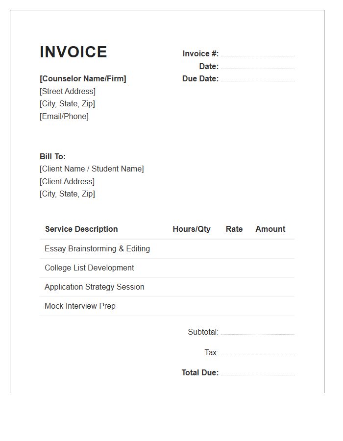 Independent Admissions Counselor Invoice Template