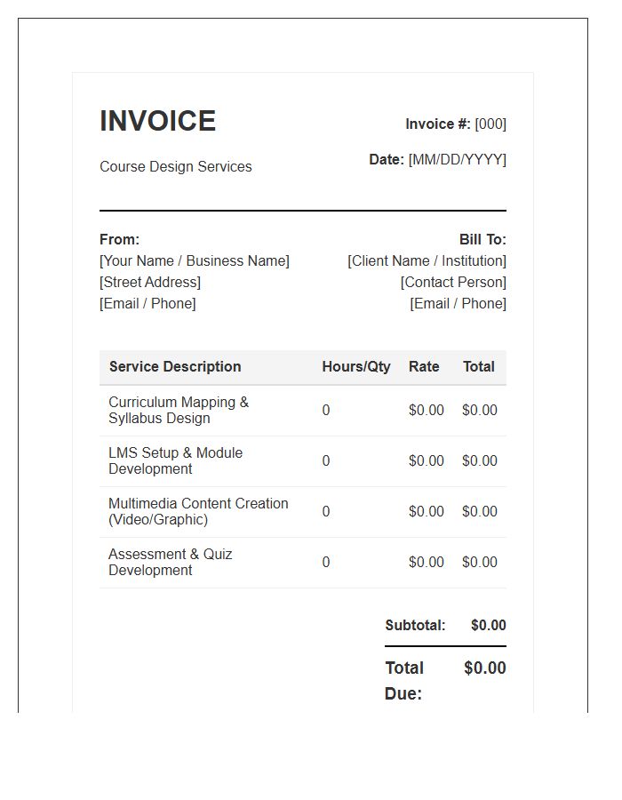 Online Course Design Consultant Invoice Template