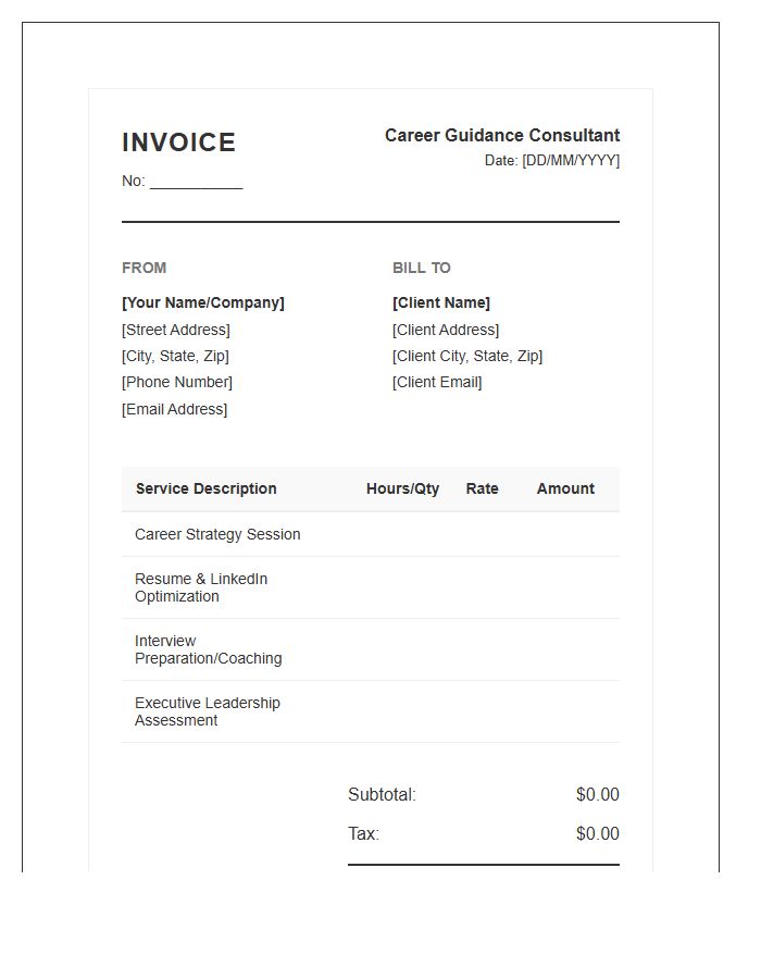 Professional Career Guidance Consultant Invoice Template