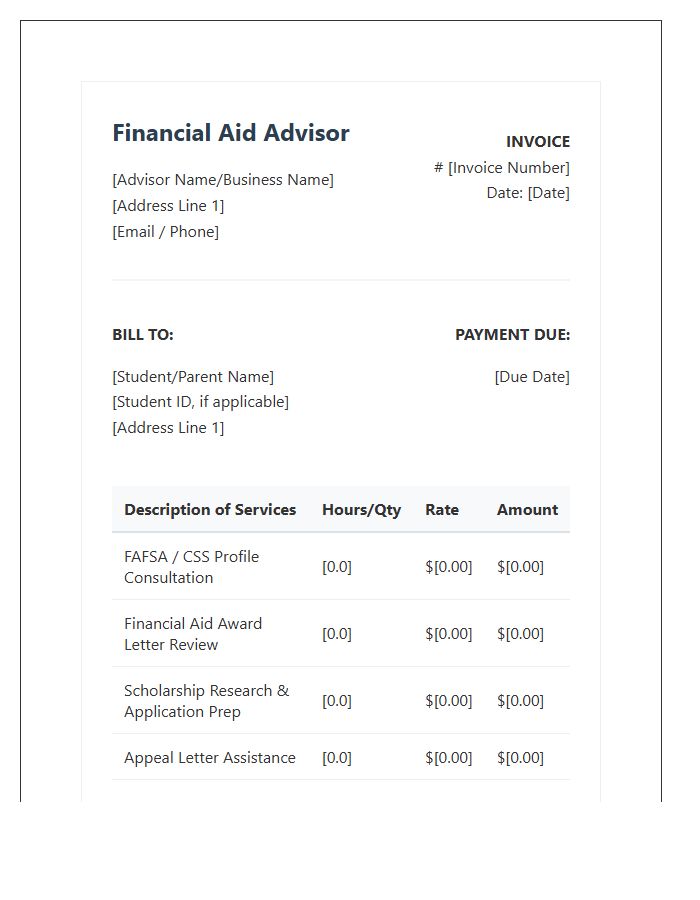Student Financial Aid Advisor Invoice Template