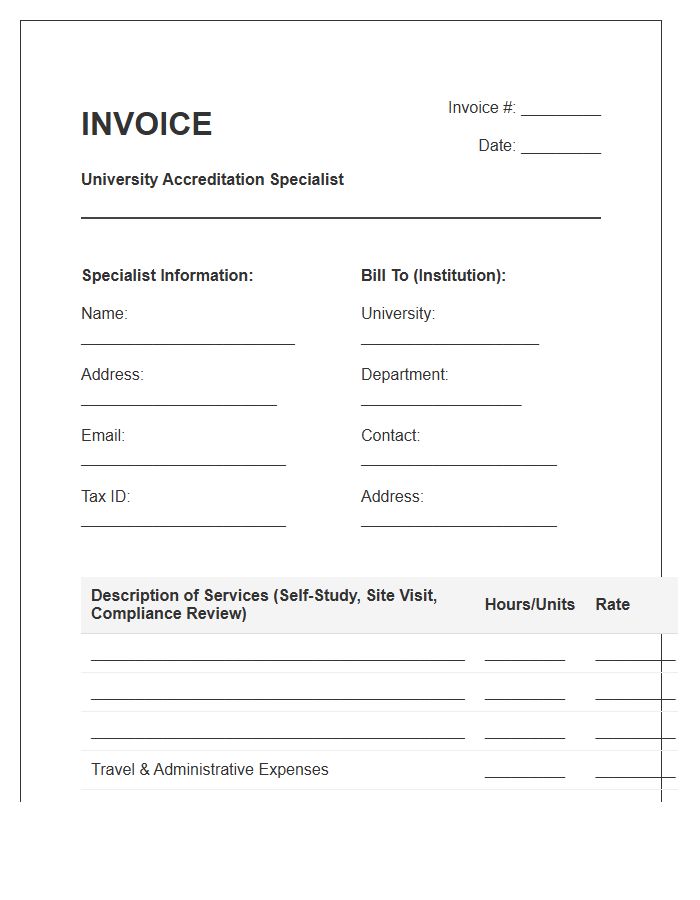 University Accreditation Specialist Invoice Template