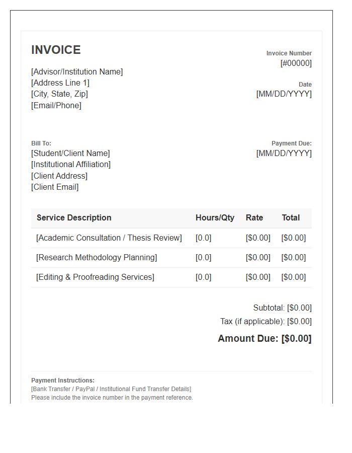 Academic Advisory Services Invoice Template