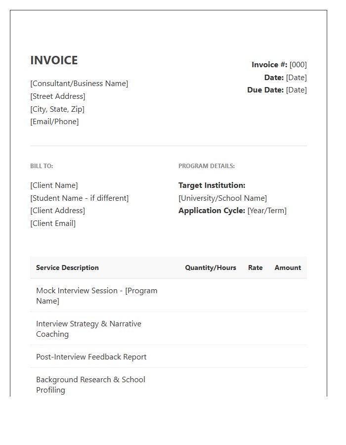 Admissions Interview Preparation Invoice Template