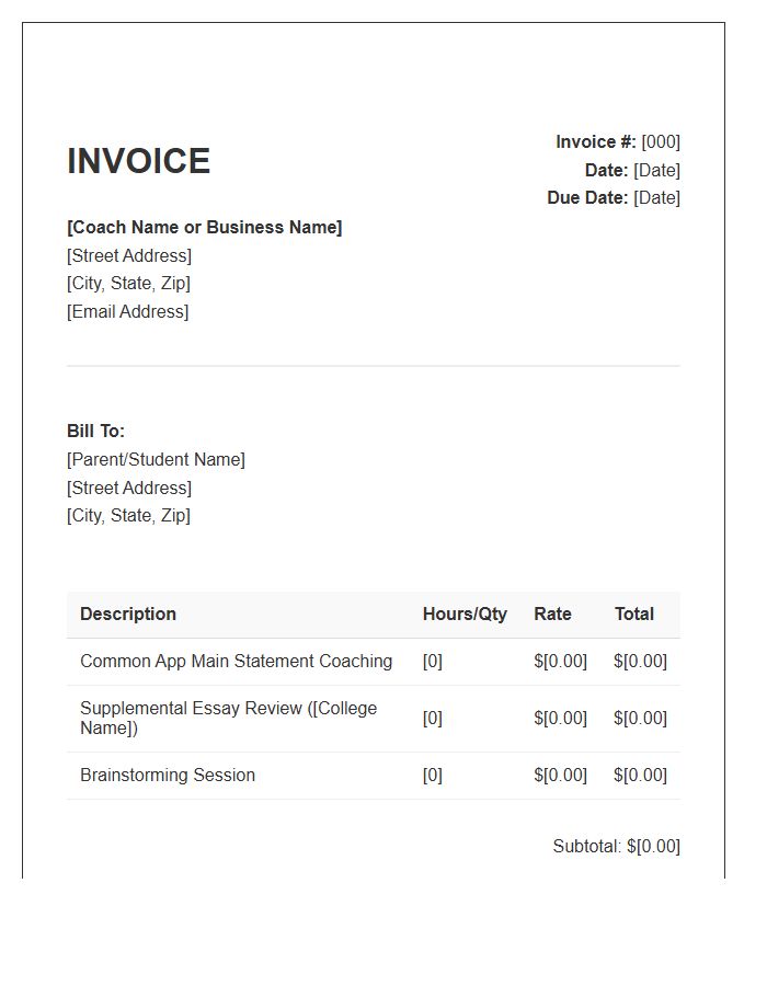 College Essay Coaching Invoice Template